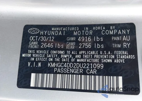 2013 Hyundai Genesis 3.8 from USA, damaged, VIN KMHGC4DD2DU221099